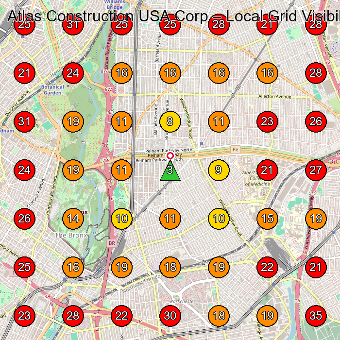 Atlas Construction USA Corp GeoGrid visibility map for General Contractor in Bronx